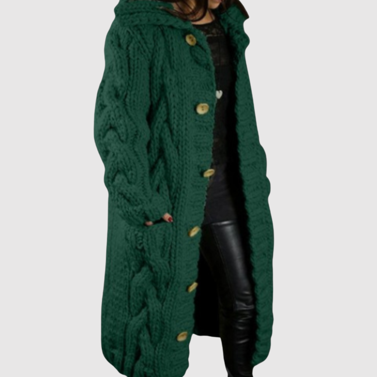 Jelena - Długi sweterkowy płaszcz z nowoczesnym reliefem