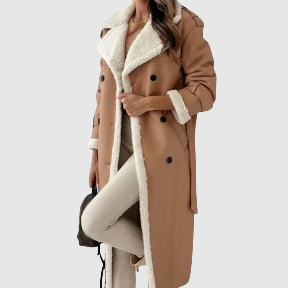 Jelena – Długi płaszcz z imitacją puchu