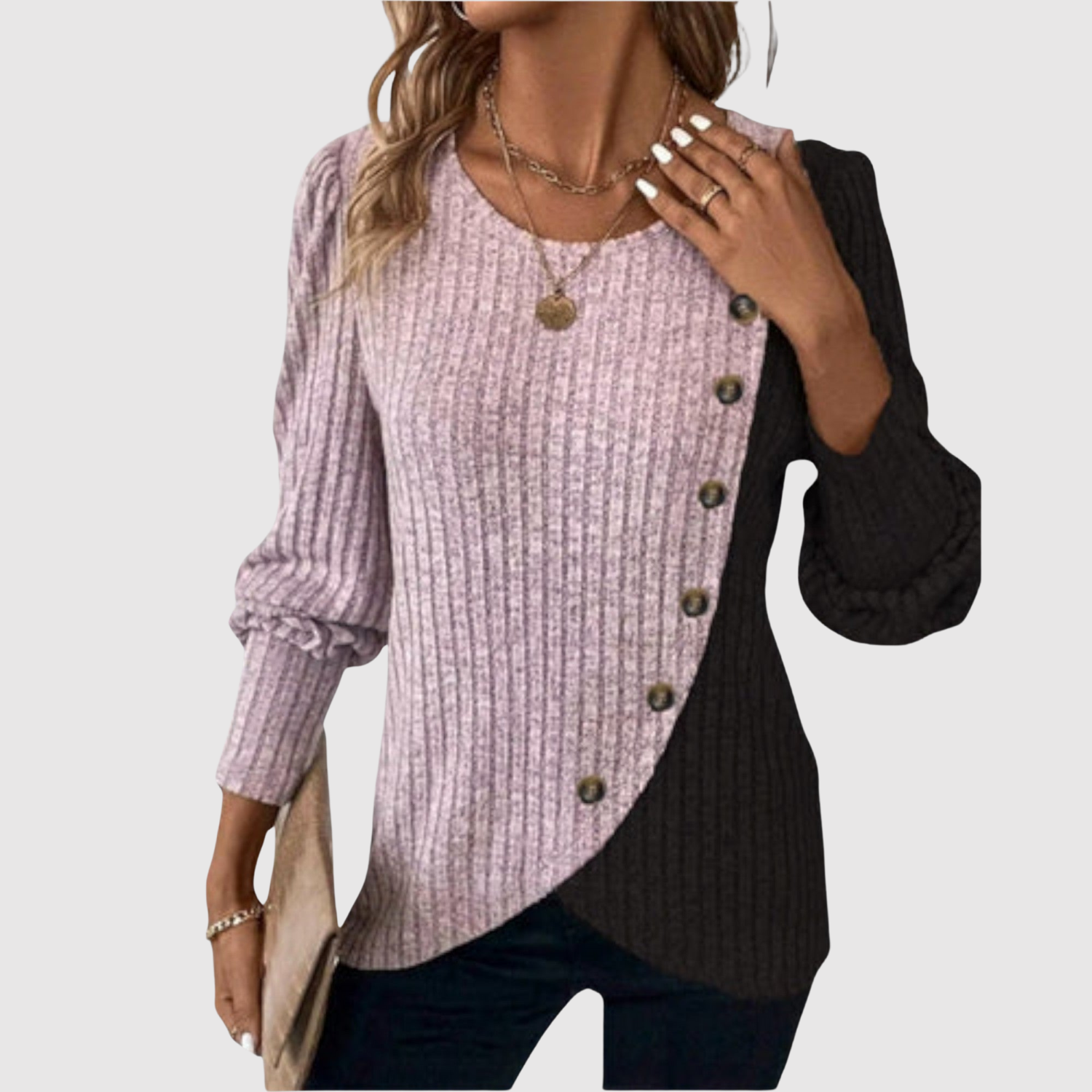 Nora – Sweter z asymetrycznym kwiatowym wzorem