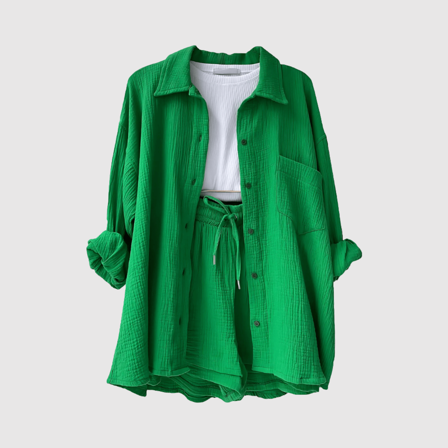 Natálie – Letni i stylowy komplet z koszulą i szortami