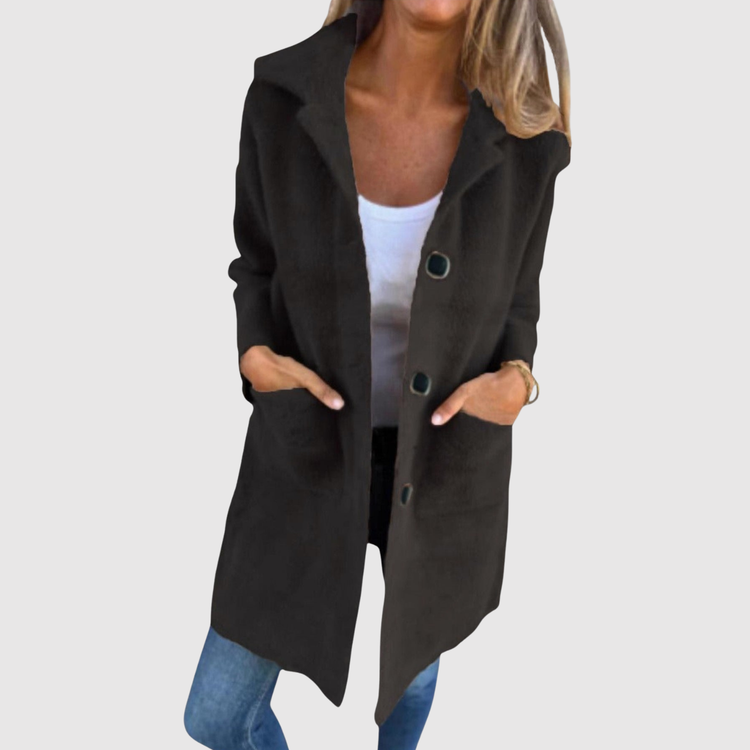 Jelena – Długi płaszcz z klasycznymi guzikami