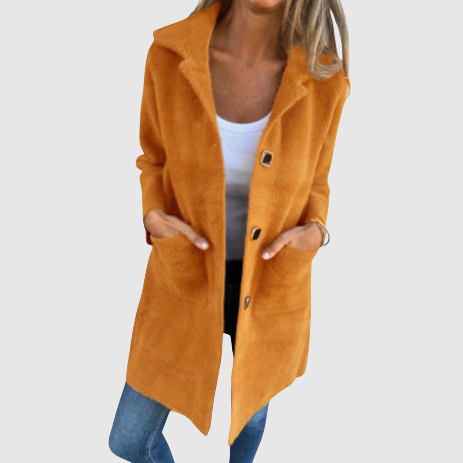 Jelena – Długi płaszcz z klasycznymi guzikami