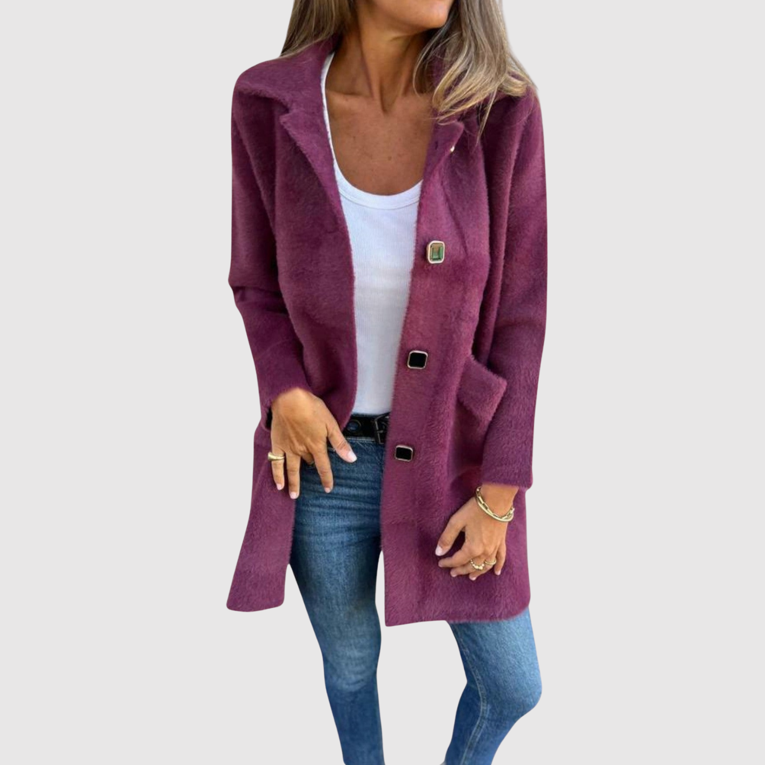 Jelena – Długi płaszcz z klasycznymi guzikami