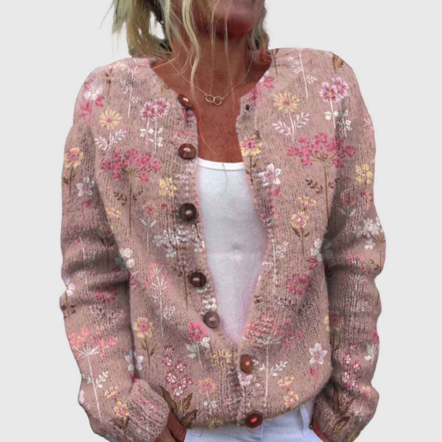 Nora – Kolorowy kardigan w kwiatowy wzór