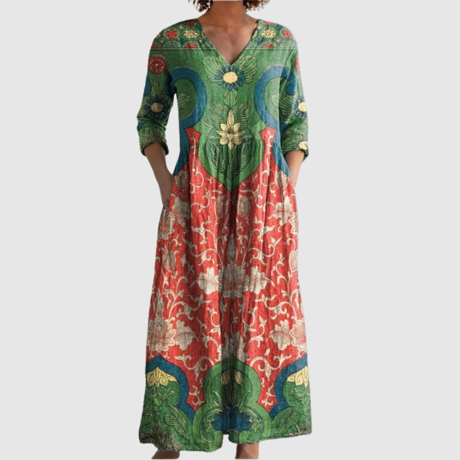 Eliška - Maxi sukienka z vintage kwiatowym nadrukiem