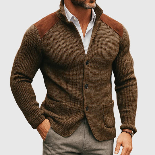 Šimon – Elegancki pleciony kardigan z kontrastowymi ramionami