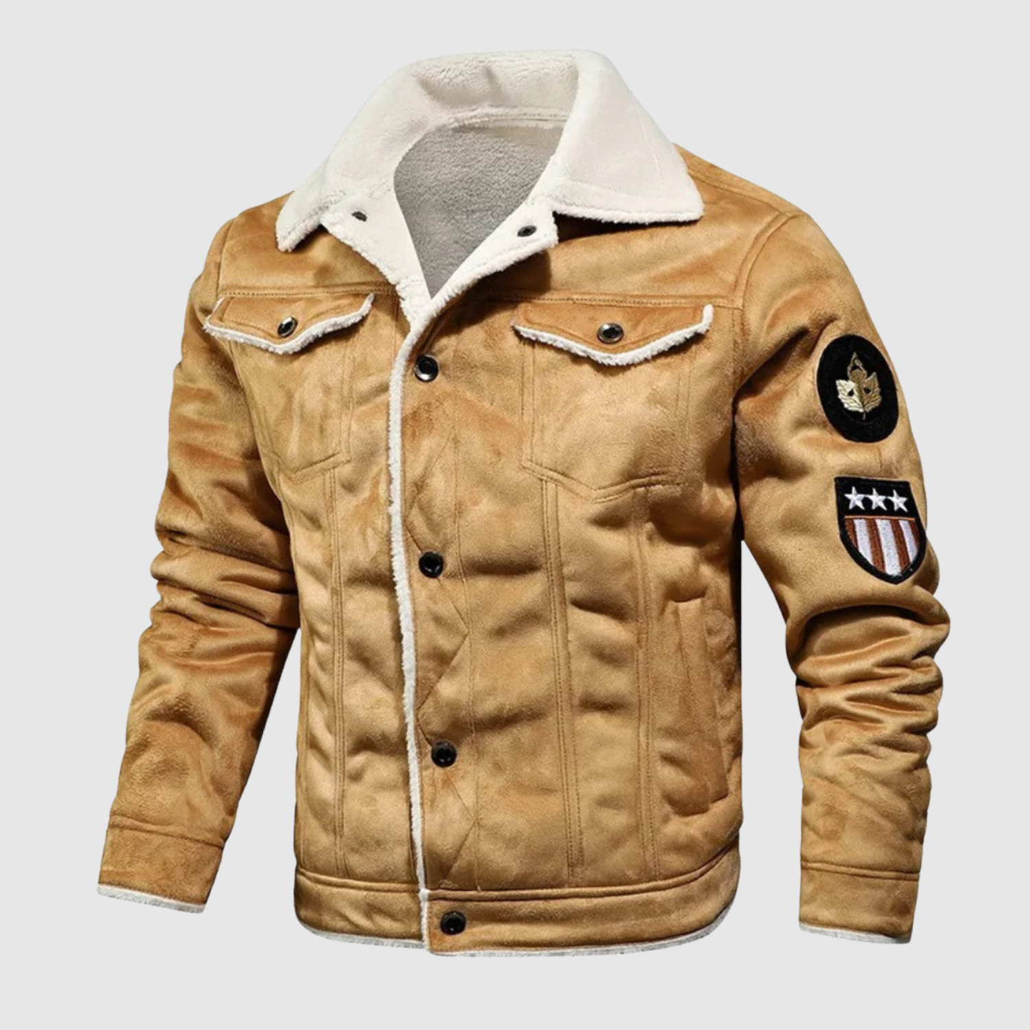 Marek - Ciepła skórzana kurtka z kołnierzem z sztucznego puchu