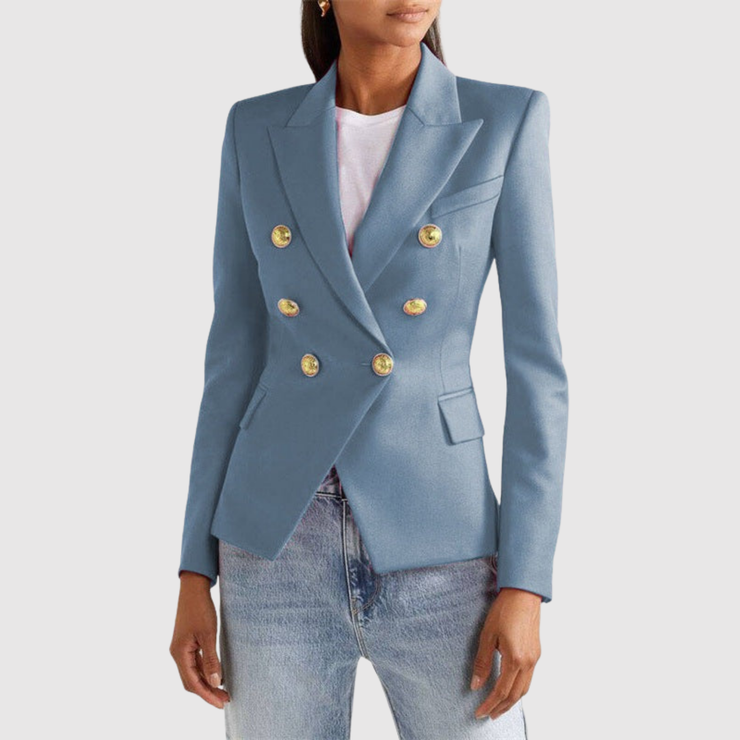 Silvie – Dwukolorowa marynarka ze złotymi guzikami