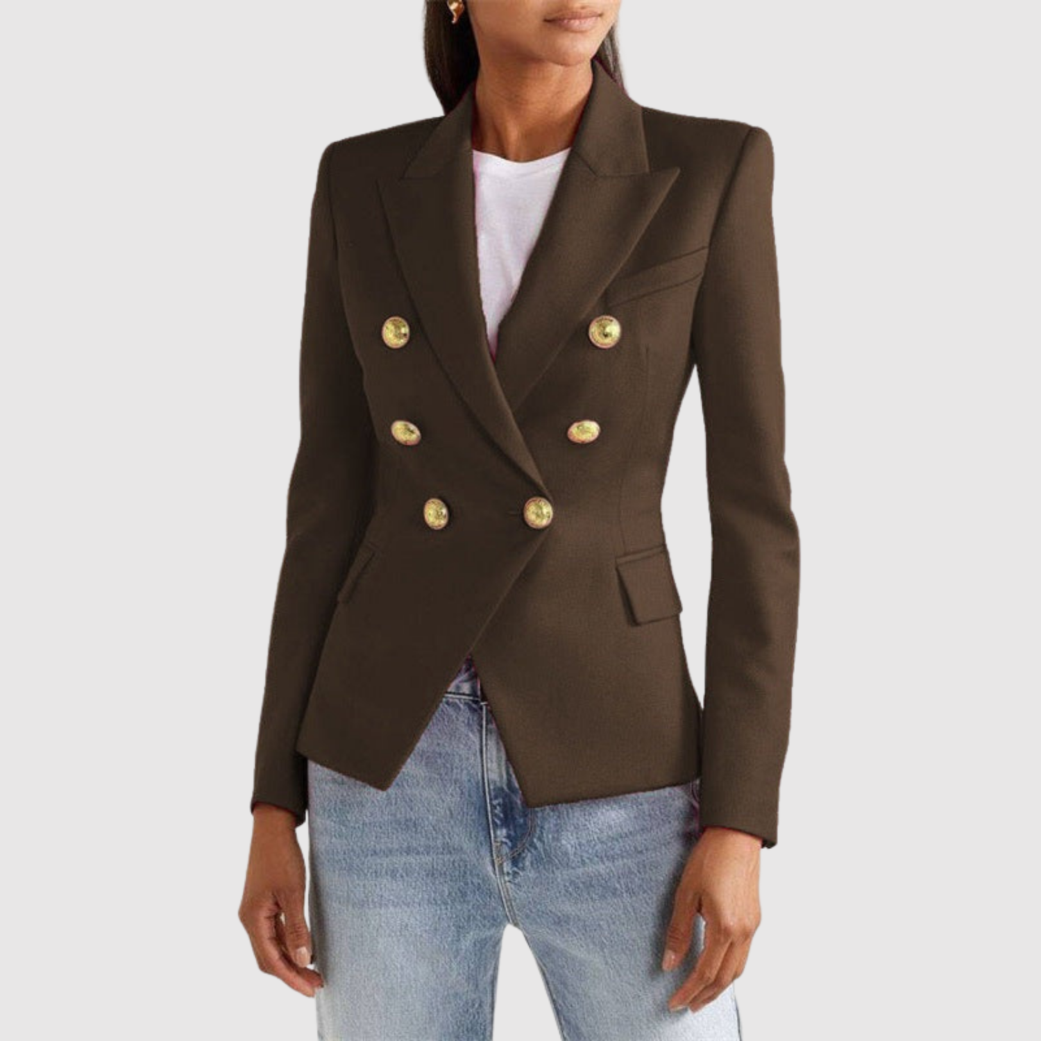 Silvie – Dwukolorowa marynarka ze złotymi guzikami