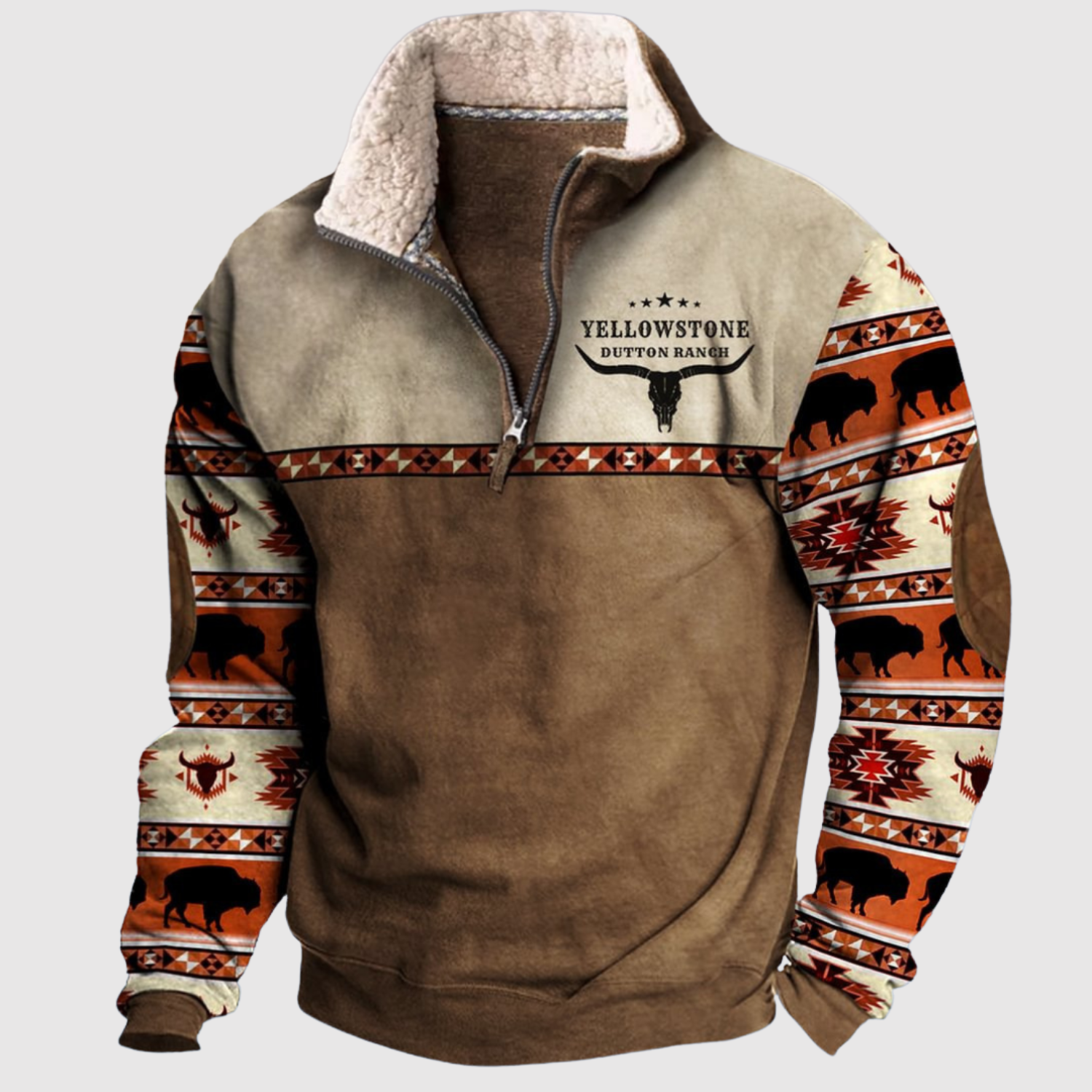 Daniel - Fleece'owa bluza z kolorowymi rękawami i półzamkiem