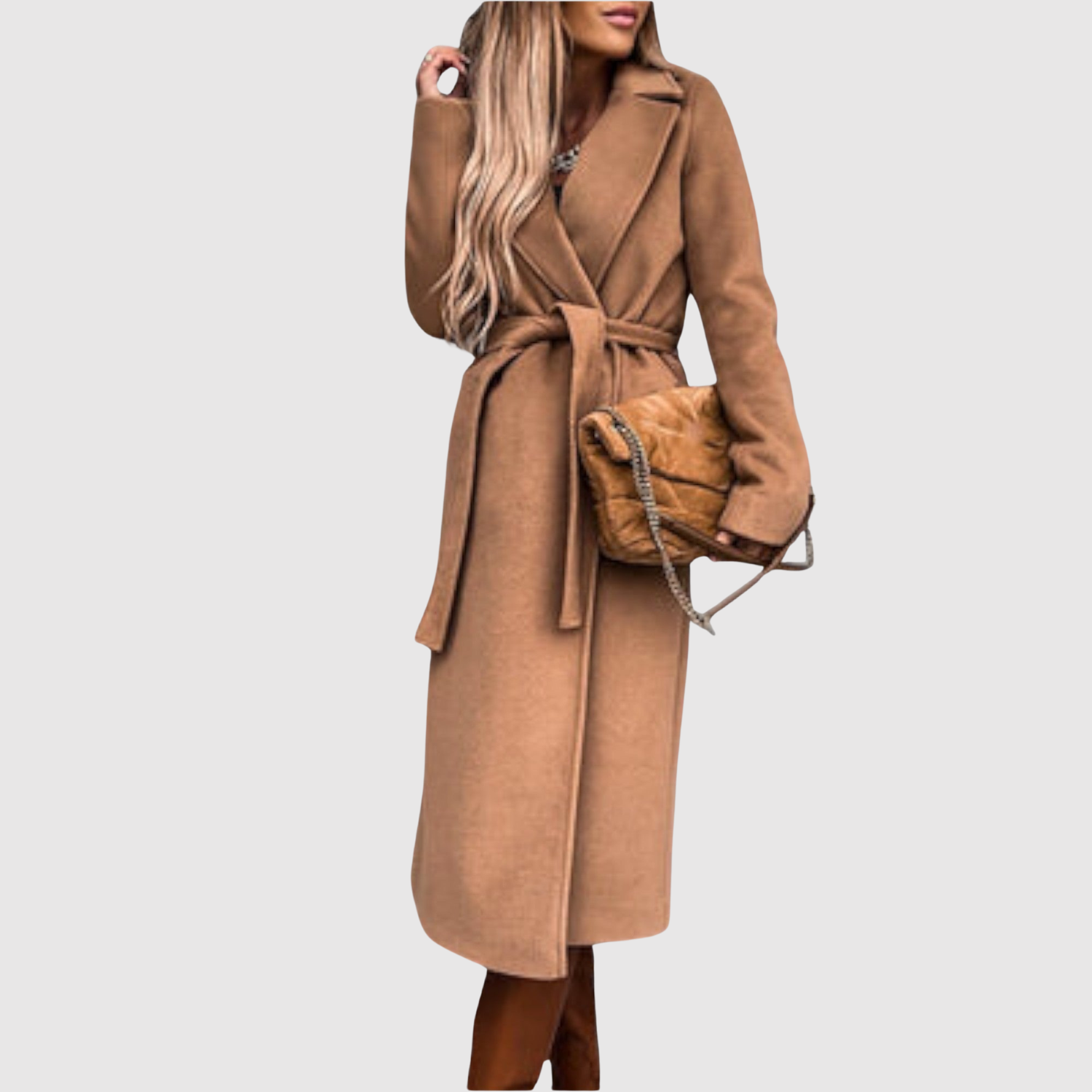 Jelena – Wełniany płaszcz z paskiem i minimalistycznym designem