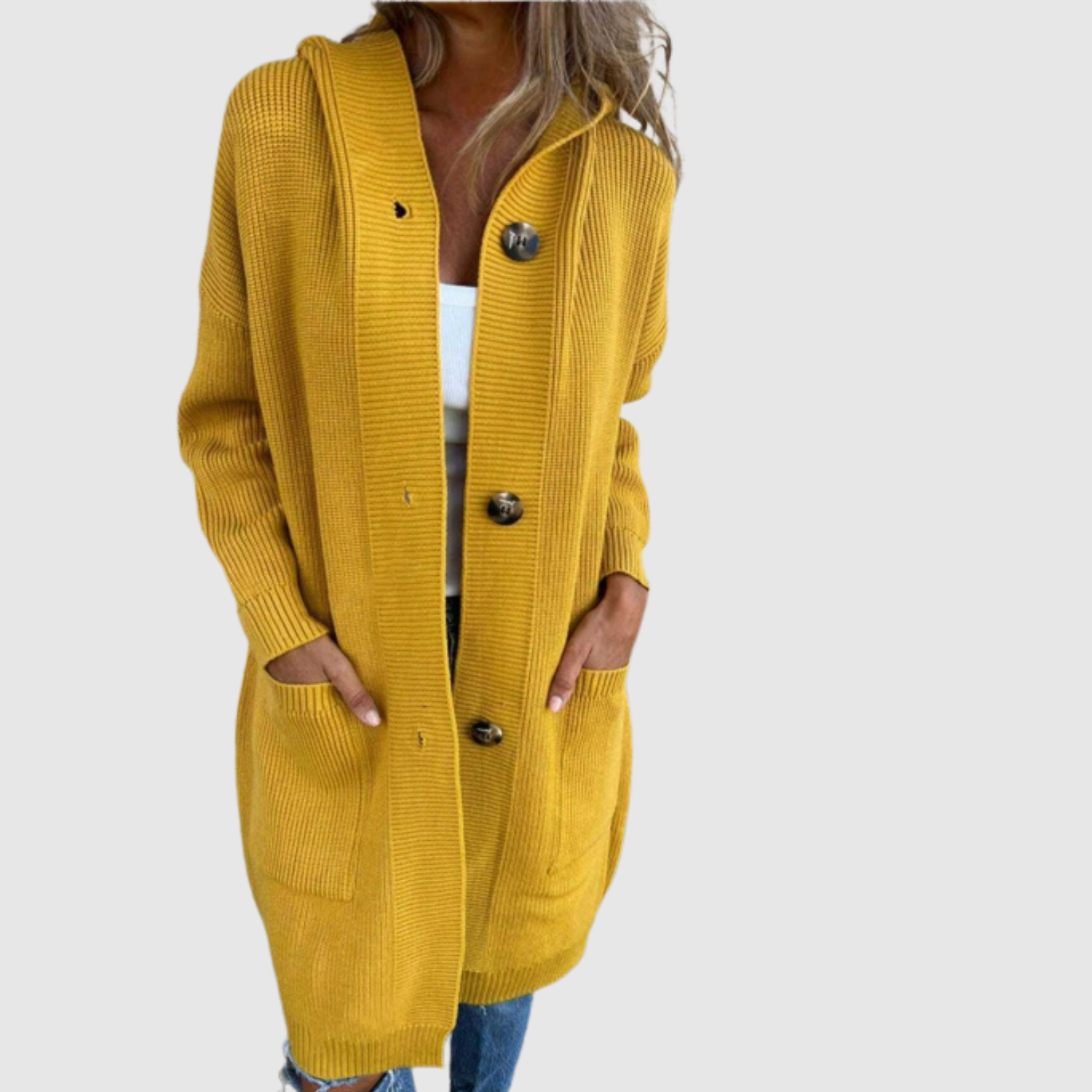 Jelena - Długi kardigan z guzikami dla kobiet