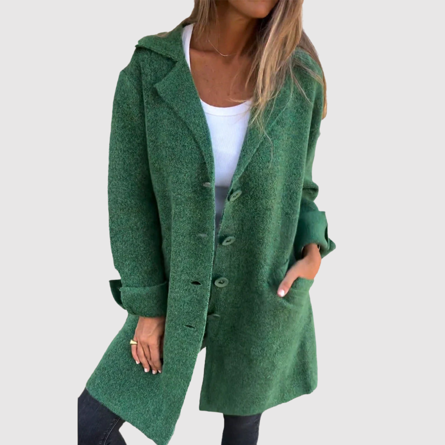 Jelena - Długi damski płaszcz z guzikami