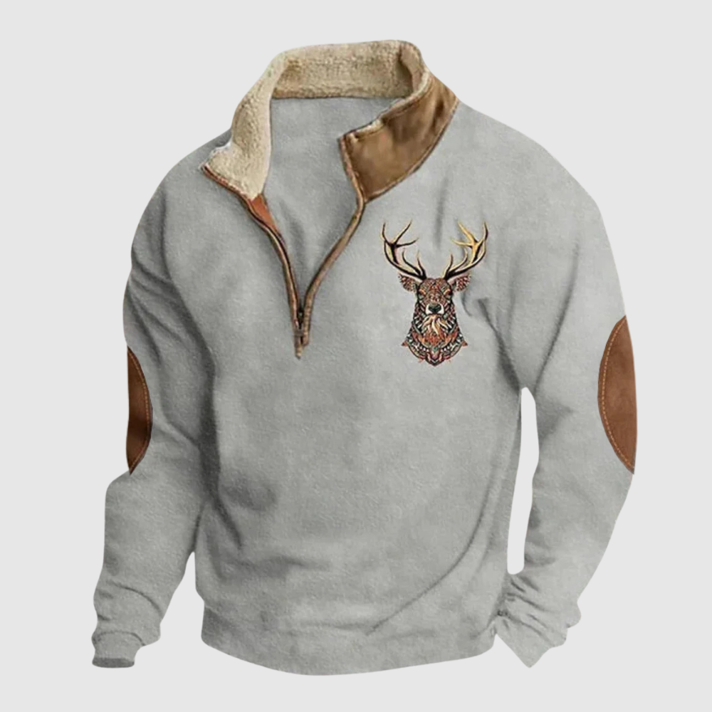 Daniel - Męska bluza z detalem jelenia i ciepłym fleecem